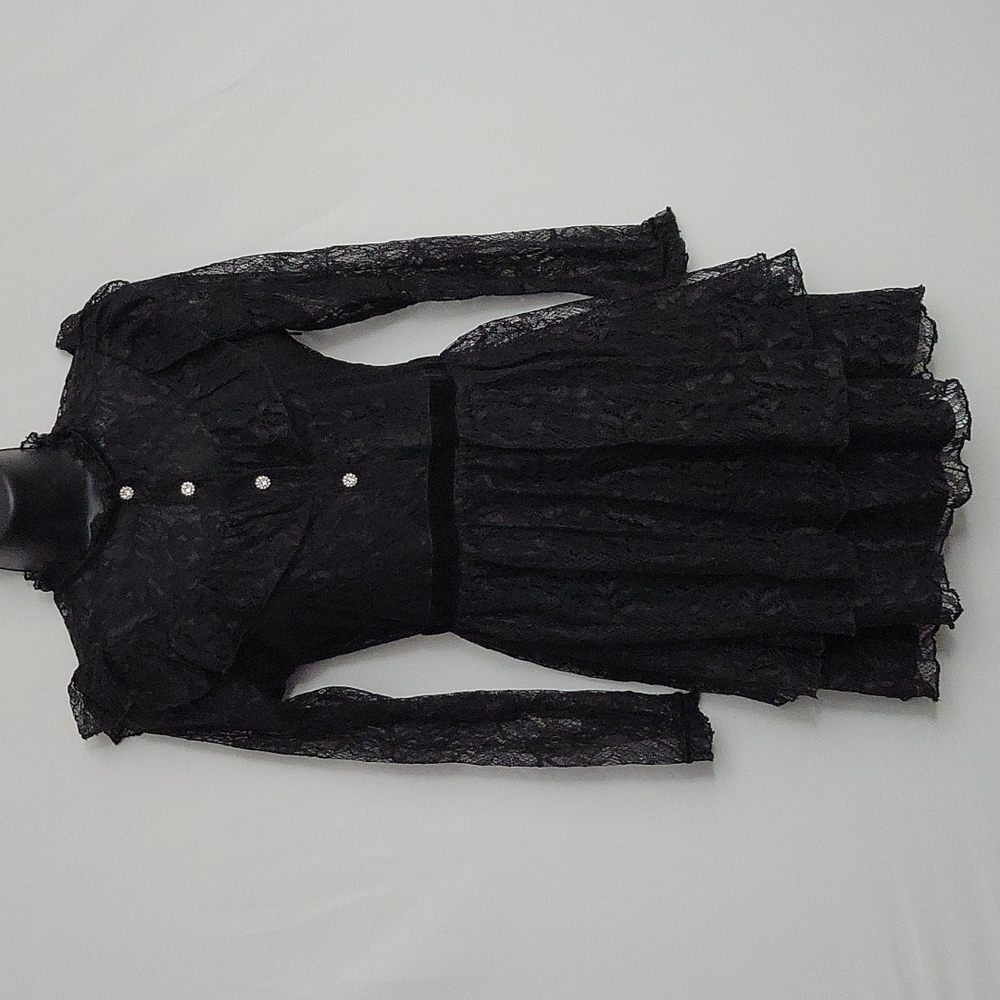 NWT Goth Black Lace Tiered Mini With Jeweled Buttons Black Size XS